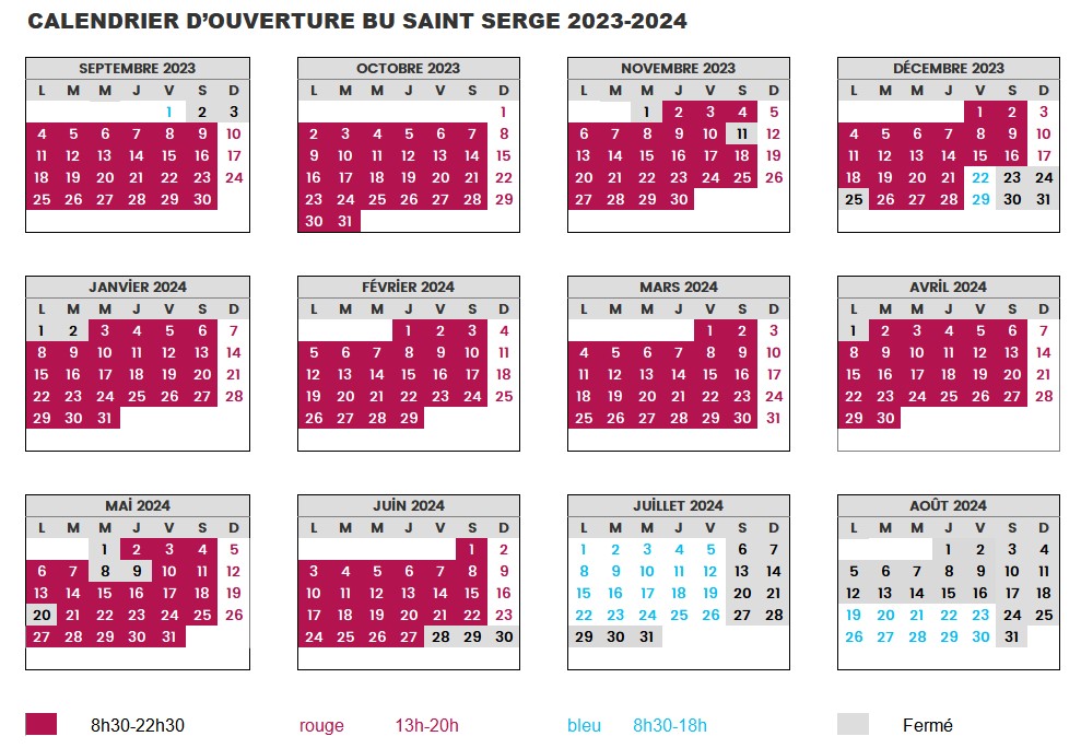 Calendrier BU Saint-Serge 2023-2024