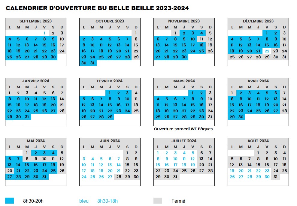 calendrier ouverture BU Belle-Beille